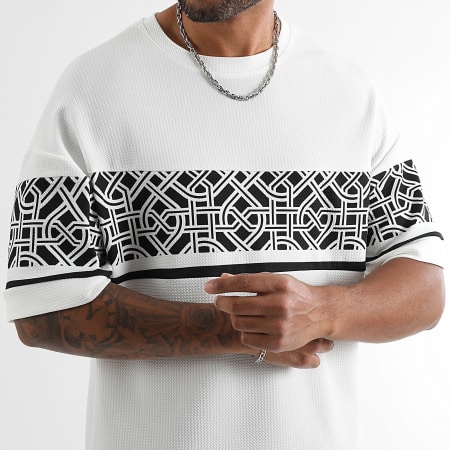 LBO - Tee Shirt Oversize Texturé Large Imprimé 2088 Blanc Noir
