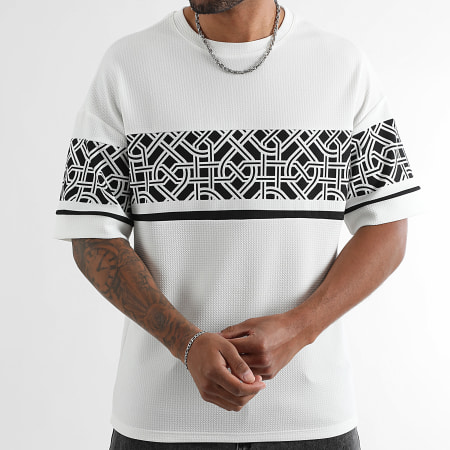 LBO - Tee Shirt Oversize Texturé Large Imprimé 2088 Blanc Noir