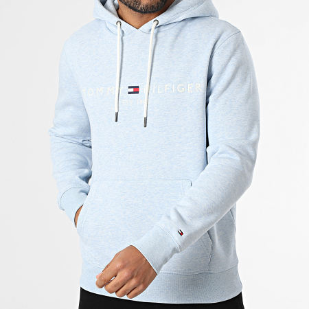 Tommy Hilfiger - Sweat Capuche Tommy Logo 1599 Bleu Clair Chiné