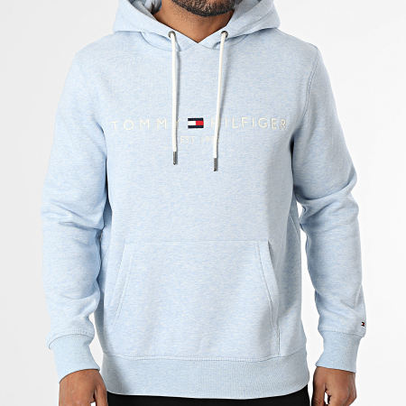 Tommy Hilfiger - Sweat Capuche Tommy Logo 1599 Bleu Clair Chiné
