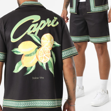 KZR - Ensemble Chemise Manches Courtes Et Short Jogging 193 Noir Vert