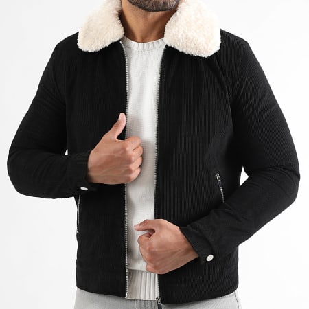 LBO - Corduroy bommenwerper Schapenvacht kraag 2048 Zwart