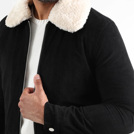 LBO - Corduroy bommenwerper Schapenvacht kraag 2048 Zwart