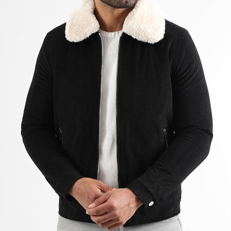 LBO - Corduroy bommenwerper Schapenvacht kraag 2048 Zwart