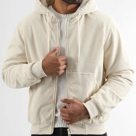 LBO - Jass Met Capuchon Rits Velours Côtelé Sherpa 1653 Licht Beige