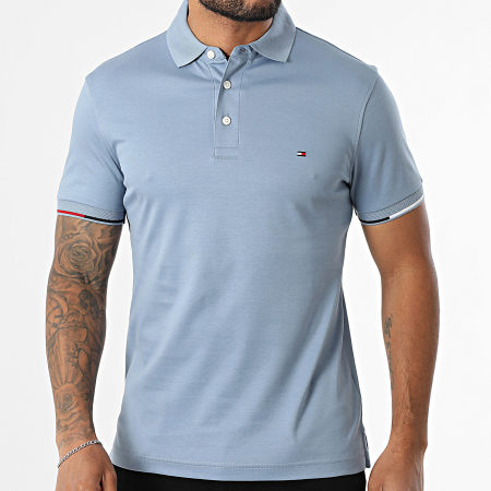 Tommy Hilfiger - Polo Manches Courtes Slim Interlock Flagcuff 9348 Bleu Clair