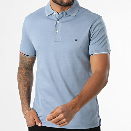 Tommy Hilfiger - Polo Manches Courtes Slim Interlock Flagcuff 9348 Bleu Clair
