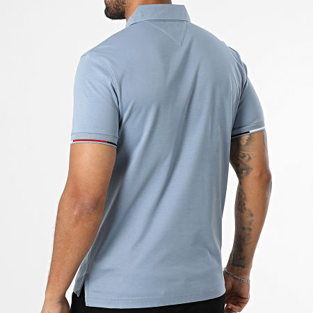 Tommy Hilfiger - Polo Manches Courtes Slim Interlock Flagcuff 9348 Bleu Clair