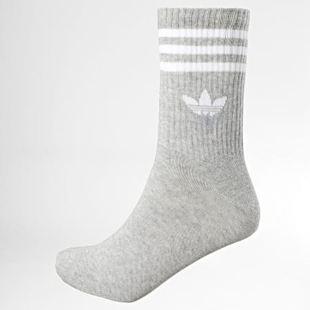 Adidas Originals - Lot De 3 Paires De Chaussettes 3 Stripes Crew JV7403 Blanc Gris Chiné Noir
