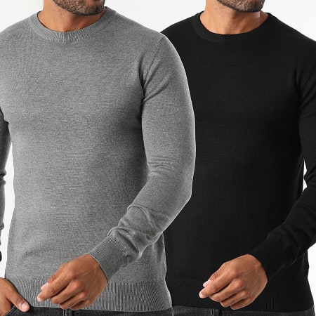 LBO - Lot De 2 Pulls Col Rond 2100 Noir Gris