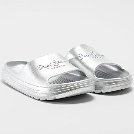 Pepe Jeans Claquettes Femme Beach Slidemet PLS70165 Argenté