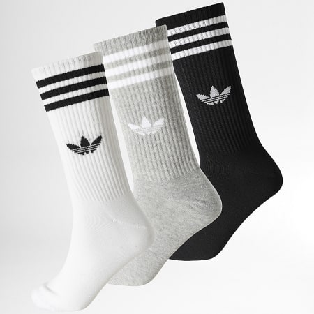 Adidas Originals - 3 paar 3 Stripes hoge crew sokken JV7418 Wit Grijs Heather Zwart
