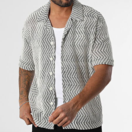 ADJ - Chemise Manches Courtes Ajourée 503 Beige Clair Noir