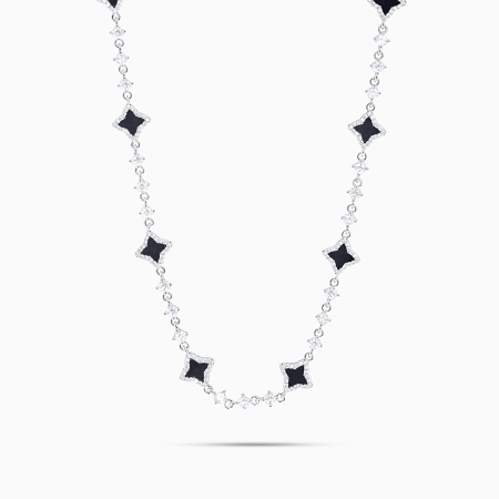 Make It Shine - Collier A Strass Flower Tennis Argenté Noir