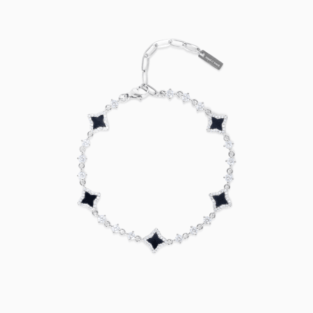Make It Shine - Bracelet A Strass Flower Tennis Argenté Noir