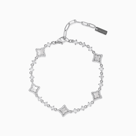 Make It Shine - Bracelet A Strass Flower Tennis Argenté Blanc