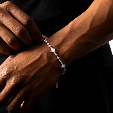 Make It Shine - Bracelet A Strass Flower Tennis Argenté Blanc