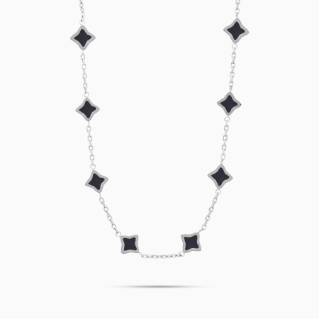 Make It Shine - Flower Necklace Silver Black