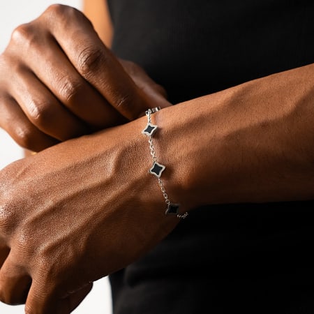 Make It Shine - Bracelet Flower Argenté Noir