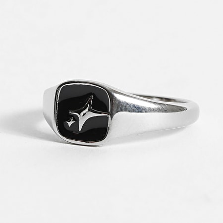 Make It Shine - Bague Square Signet Argenté Noir