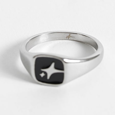 Make It Shine - Bague Square Signet Argenté Noir