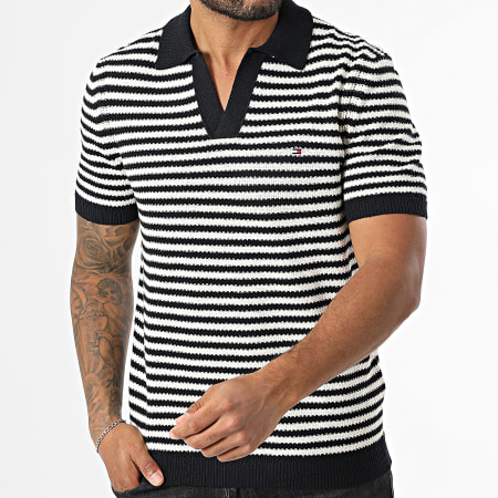 Tommy Hilfiger - Polo Manches Courtes A Rayures 9531 Beige Clair Bleu Marine