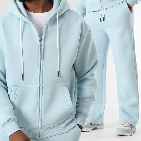 LBO - Ensemble Sweat Zippé Capuche Et Pantalon Jogging 3879 Bleu Clair