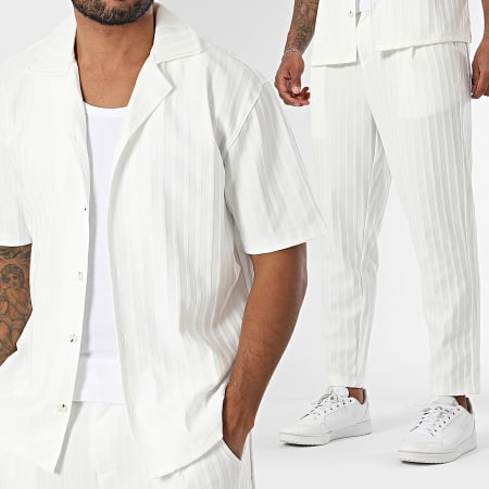 Classic Series - Ensemble Chemise Manches Courtes Et Pantalon A Rayures 139 Blanc