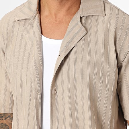 Mackten - Ensemble Chemise Manches Courtes Et Pantalon A Rayures 139 Beige