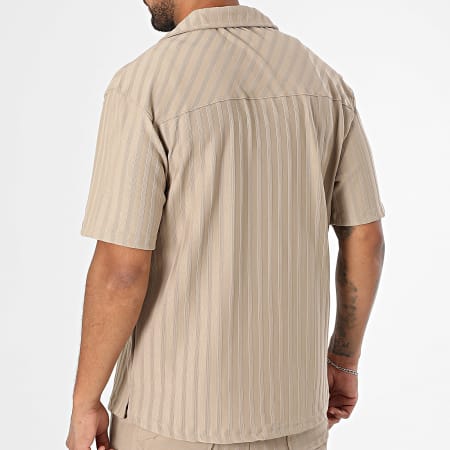 Mackten - Ensemble Chemise Manches Courtes Et Pantalon A Rayures 139 Beige