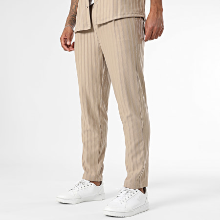 Mackten - Ensemble Chemise Manches Courtes Et Pantalon A Rayures 139 Beige