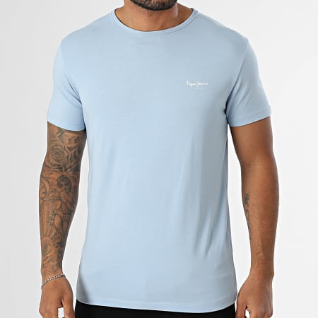 Pepe Jeans - Tee Shirt Slim Original Basic PM508212 Bleu Clair