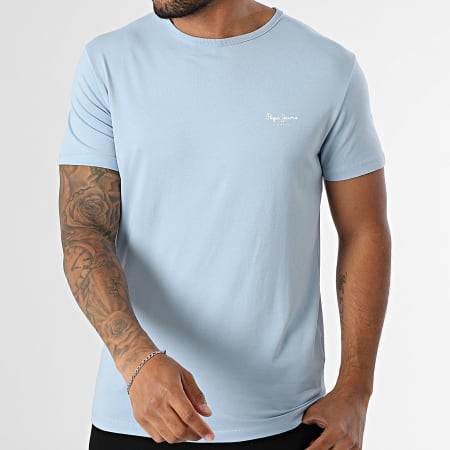 Pepe Jeans - Tee Shirt Slim Original Basic PM508212 Bleu Clair
