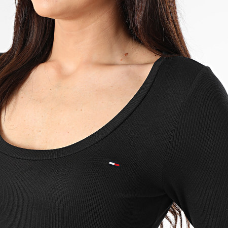 Tommy Jeans - Tee Shirt Manches Longues Femme Soft Rib Essentials 0921 Noir