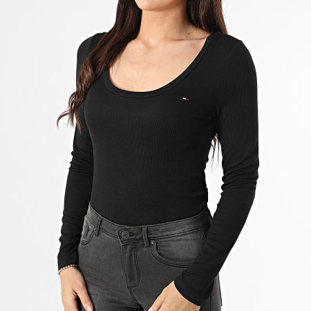 Tommy Jeans - Tee Shirt Manches Longues Femme Soft Rib Essentials 0921 Noir