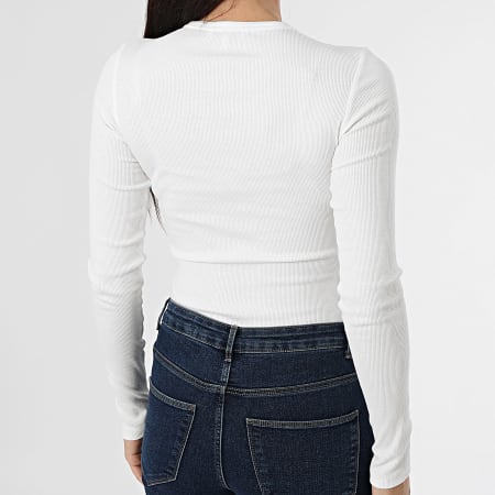 Tommy Jeans - Tee Shirt Manches Longues Slim Femme Essential Rib 7387 Blanc