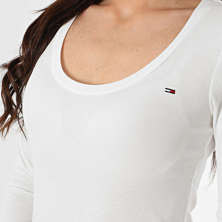 Tommy Jeans - Tee Shirt Manches Longues Femme Soft Rib Essentials 0921 Blanc