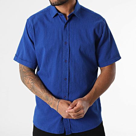 short sleeve royal blue dress shirt Hisdern Men's Royal Blue Short Sleeve Business Casual Shirt with Splicing 2XL main image 1