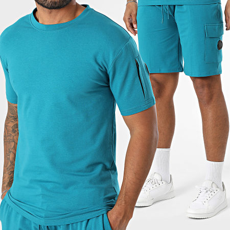 Black Industry - Ensemble Tee Shirt Oversize Et Short Jogging Bleu Pétrole