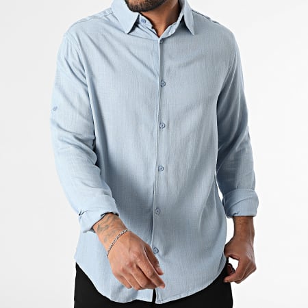 Paname Brothers - Chemise Manches Longues Lino Bleu Clair