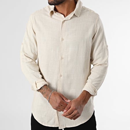 Paname Brothers - Chemise Manches Longues Lino Beige Chiné