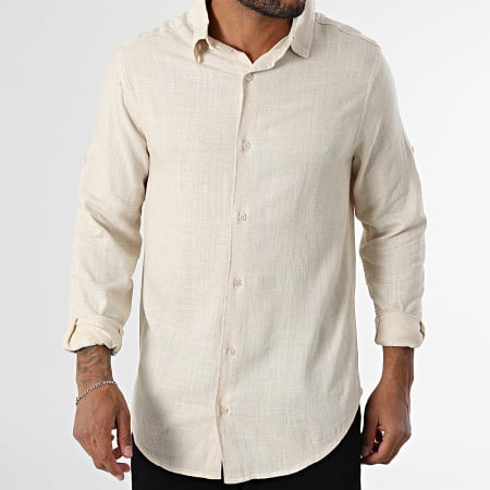 Paname Brothers - Chemise Manches Longues Lino Beige Chiné