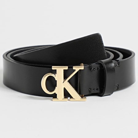 Calvin Klein - Cinturón de mujer con hebilla de placa con monograma 7017 Negro Oro