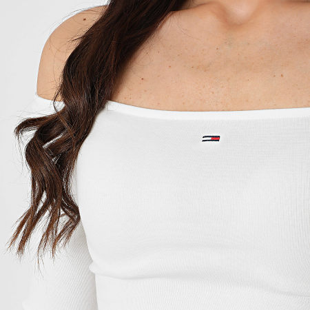 Tommy Jeans - Camiseta de manga larga para mujer Slim Essential 0919 White