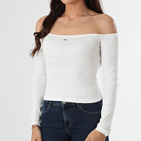 Tommy Jeans - Camiseta de manga larga para mujer Slim Essential 0919 White