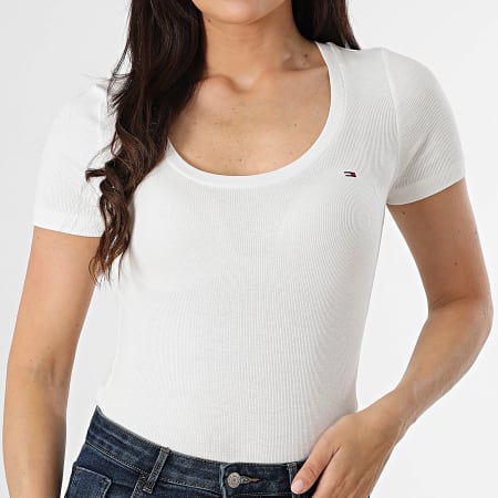 Tommy Jeans - Tee Shirt Femme Soft Rib Essential 0916 Blanc