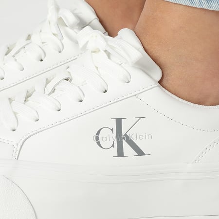 Tommy Jeans - Baskets Femme Vulc Flatf Leather Silver Logo Tag 1877 Bright White Silver