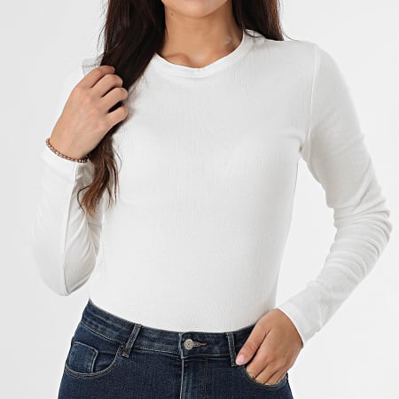 Only - Tee Shirt Manches Longues Femme Ava Blanc