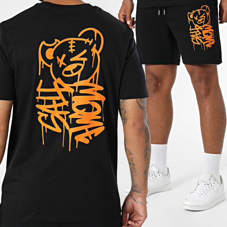 Sale Môme Paris - Ensemble Tee Shirt Et Short Jogging Nounours Dripping Graffiti Noir Orange