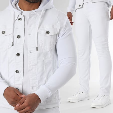 LBO - Conjunto de chaqueta vaquera con capucha y vaqueros regular fit 3886 Blanco